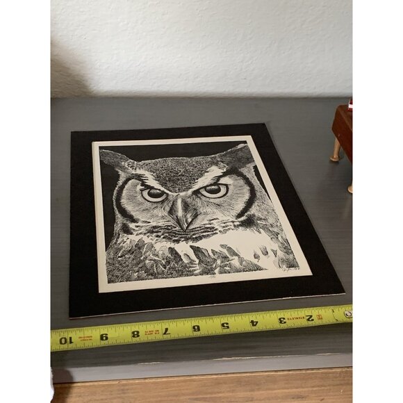Greg Merrill Signed Numbered 42/100 Dated 1981 Sketch OWL PRINT Black Matte - Picture 4 of 8